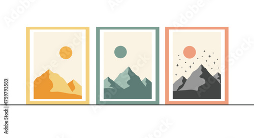 Abstract Mountain Landscape Artwork Displayed as Home Decor, Earthy Tones in Decorative Frames, Ideal for Modern Interior Design, Minimalist Style for Relaxation and Calm, Gallery Wall Prints for Pres