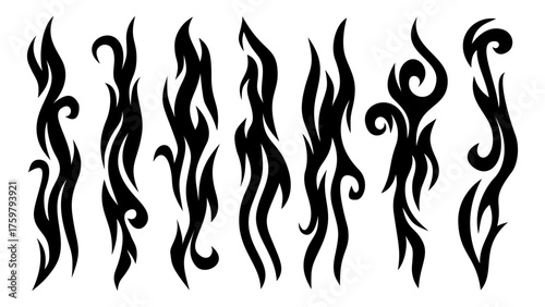 Fire flame vector illustration. Flame decal. Tribal fire vinyl stickers for transportation. tribal fire symbol design. Burning element with curves for vehicles. y2k gothic flame stickers.