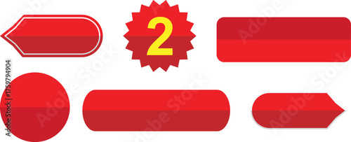 Collection of red sale price tags and labels