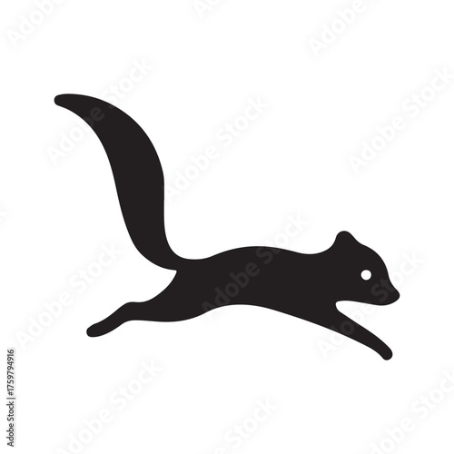 Silhouette of a leaping sugar glider with a long bushy tail in a dynamic pose vector