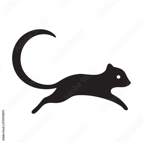 Silhouette of a sugar glider in motion with a curled tail and bright eyes wildlife vector