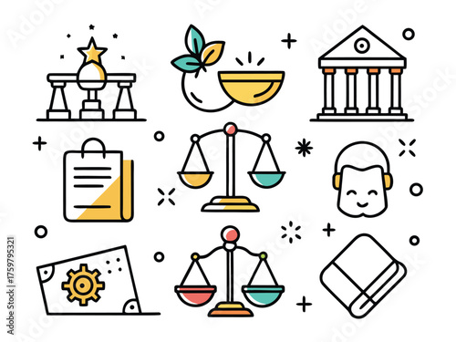 Whimsical Flat Illustration With Justice Themes In A Bright Cheerful Style