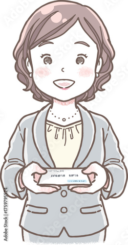 Smiling Businesswoman Offering a Business Card
