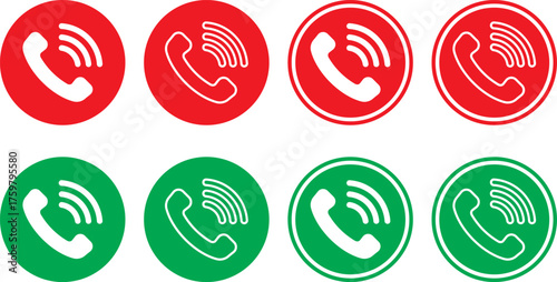 Red and green phone call icons with sound waves