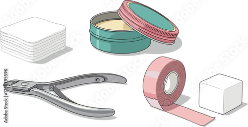Podiatry Tools Arrangement for Foot Care Treatment Still Life: Medical Supplies for Ingrown Toenails, Surgical Procedures, and Pedicure at Clinic or Home Healthcare, Illustration Style, Clean and Mini