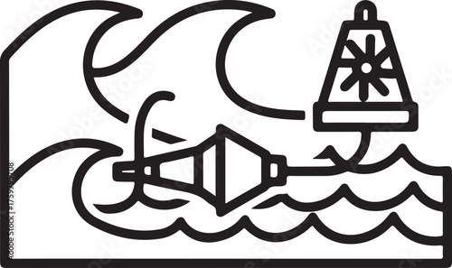 Line art illustration of sea waves debris and buoy nautical design concept for ocean related business