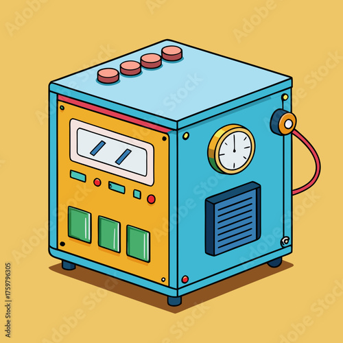Retro sci fi control panel machine with gauges and buttons