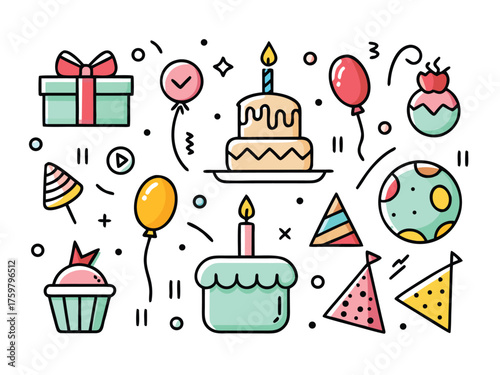 Celebration Time With Cakes Gifts And Balloons In A Fun Colorful Cartoon