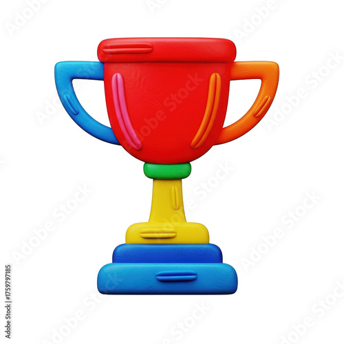 3d icon of colorful toy trophy isolated on transparent background