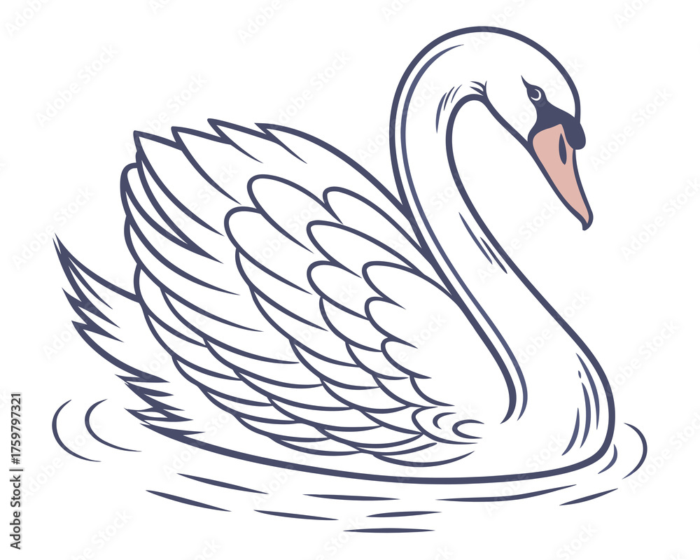 Fototapeta premium An white vector of swan line art icon graphic style on white background.