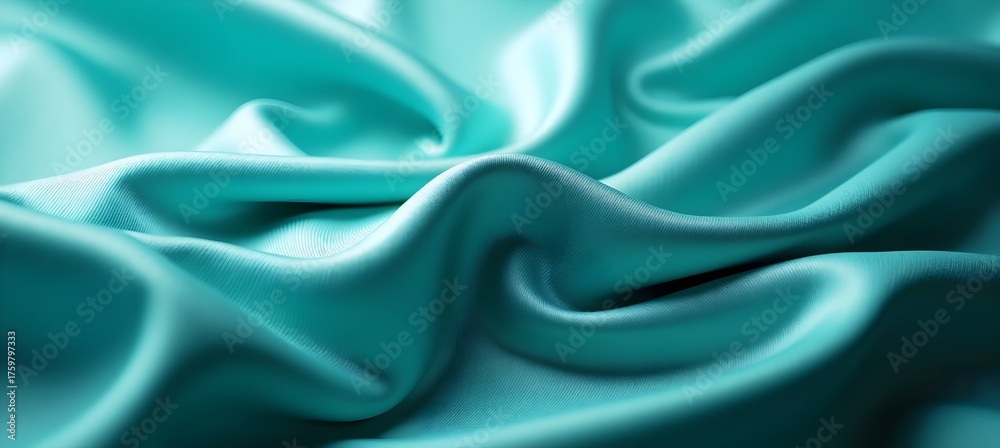 Fototapeta premium Luxurious Teal Satin Fabric Drapes with Elegant Folds and Smooth Texture