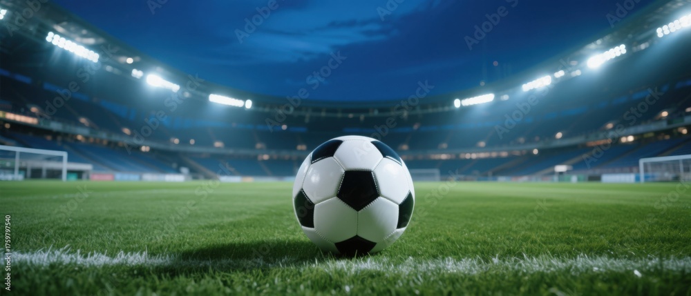 Fototapeta premium Soccer ball on football field
