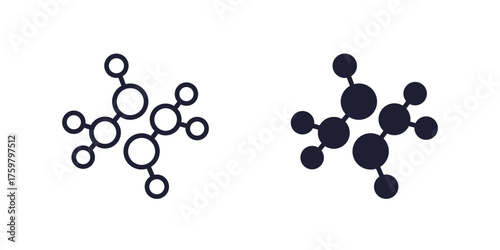 chemicals icon with molecules, line and solid design