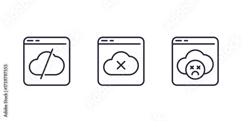 disconnect from a server line icons, cloud service offline