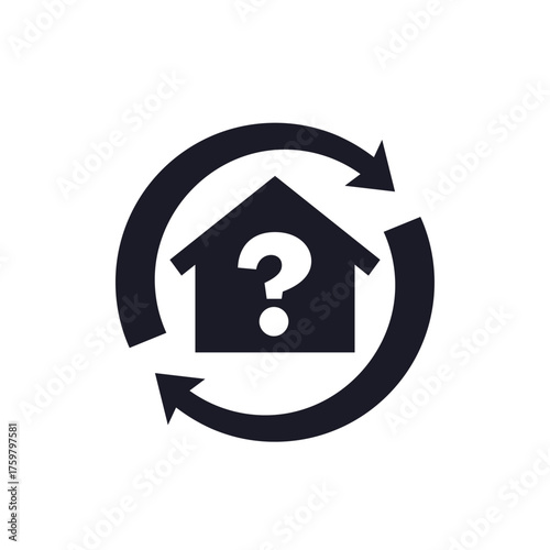 house flipping icon with home and question mark
