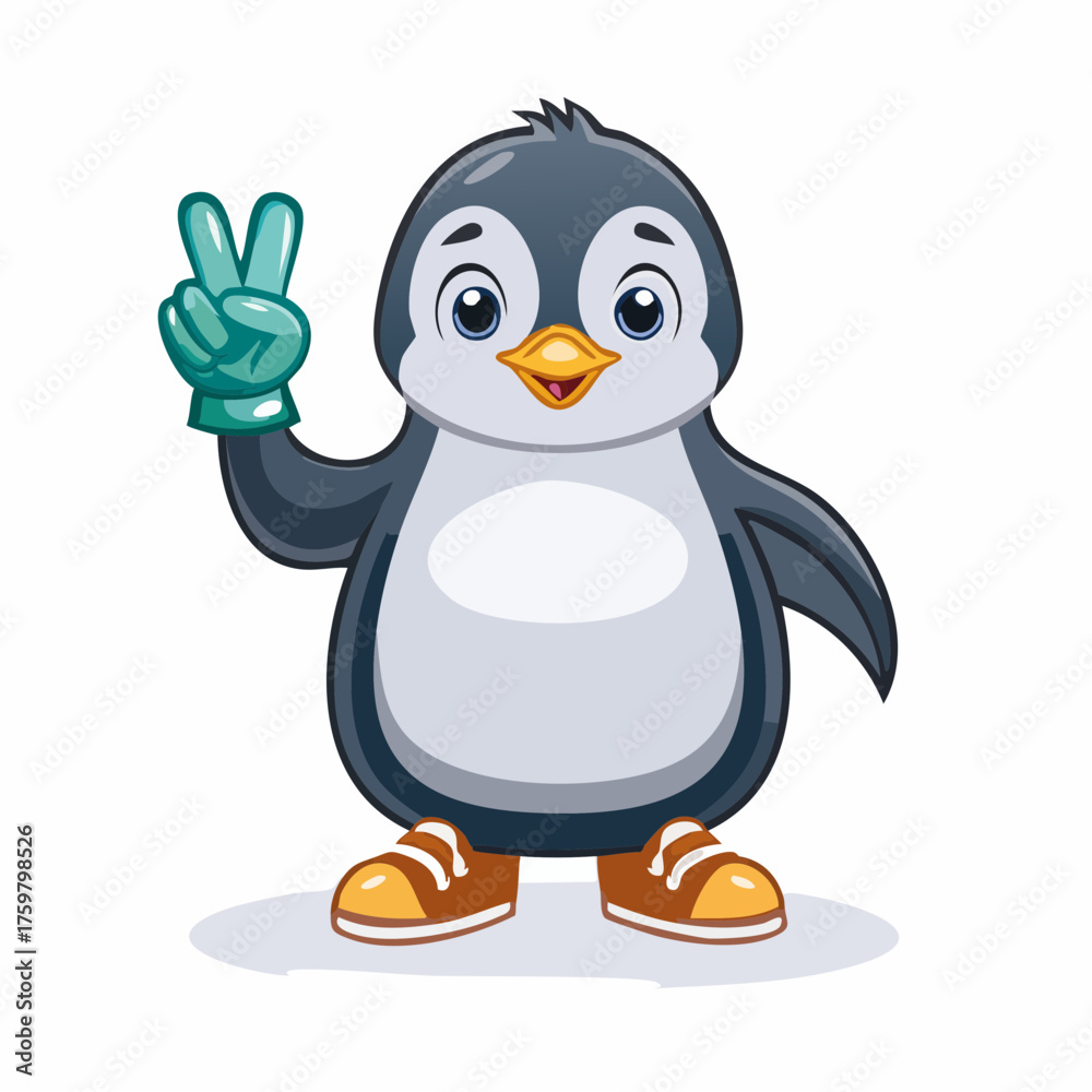 Fototapeta premium Vector Penguin Mascot Making Peace Signs