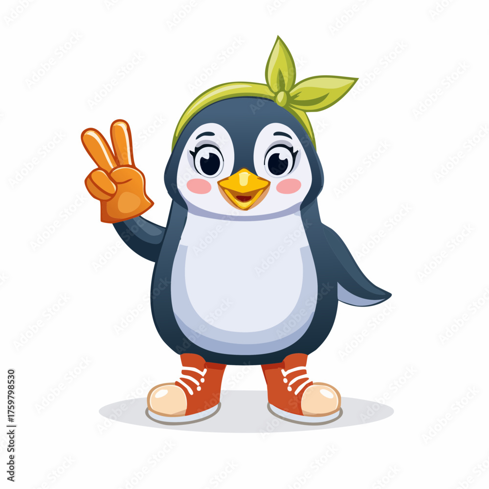 Fototapeta premium Vector Penguin Making Peace Signs