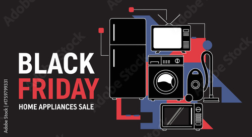 Black Friday Home Appliances Sale graphic banner with icons for retail promotion