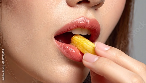 Wallpaper Mural Close-up of a woman eating a French fry Torontodigital.ca
