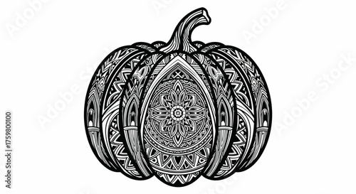 Gothic Pumpkin Mandala Vector Black & White