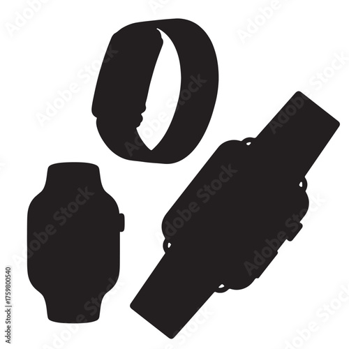 Smartwatch and wristband vector set of modern wearable technology devices
