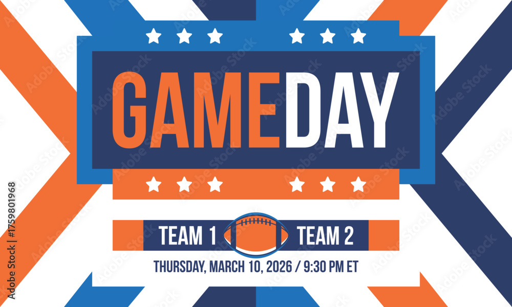 Fototapeta premium Game Day. American football playoff. Super Party in United States. Final game of regular season. Professional team championship. Ball for american football. Sport poster. Vector illustration