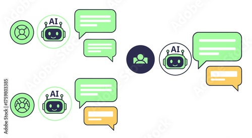 Modern AI Chatbot Communication Concept: Virtual Assistant Interacting with Users in Digital Conversations, Delivering Customer Service, Providing Support, and Offering Instant Information and Solutio