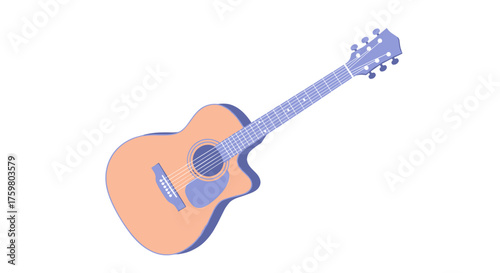 Acoustic Guitar Illustration Isolated on White Backdrop, Musical Instrument for Performance or Practice, Stringed Instrument Design Element, Graphic Resource for Music Education, Relaxation, Cultural