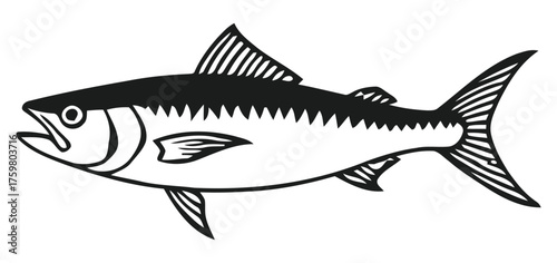 Elegant Black and White Fish Outline Illustration for Aquatic Themes