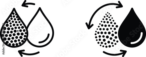 water filtration process symbol, clean water purification icon, droplet recycle arrows, wastewater treatment concept