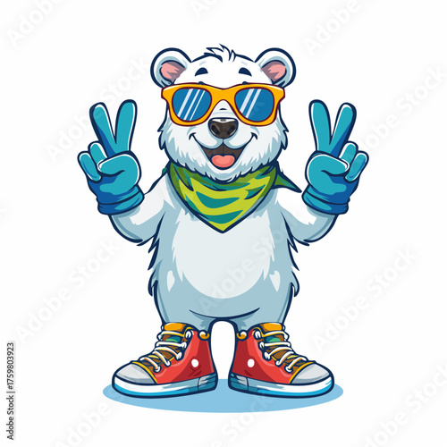 Cartoon Polar Bear Mascot Making Peace Signs