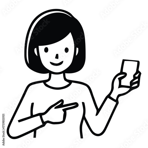 Cheerful Female Presenting Important Information on a Handheld Mobile Gadget