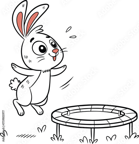 Happy bunny bouncing on a trampoline, enjoying a fun and energetic playtime