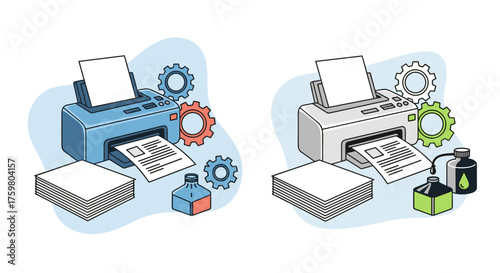 Printer Printing Documents for Office Work, Streamlining Business Processes, Optimizing Workflow Efficiency in a Modern Workspace, Representing Technological Solutions and Paperless Transformation wit
