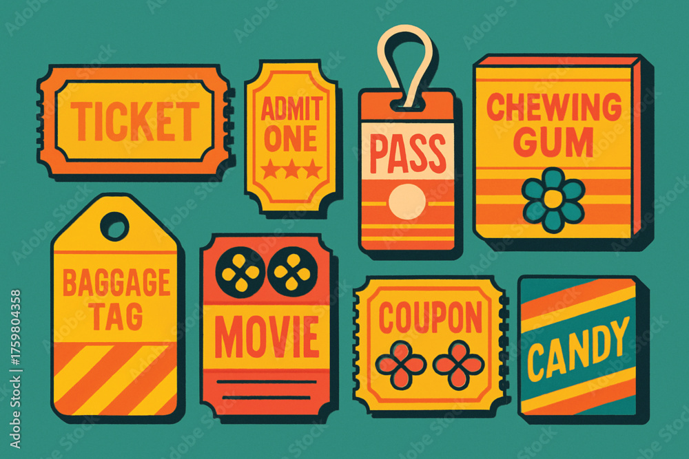 Naklejka premium Retro Style Vintage Tickets and Tags Collection baggage tag