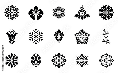 Flower icons set. Isolated elements for design. Vector graphics.
