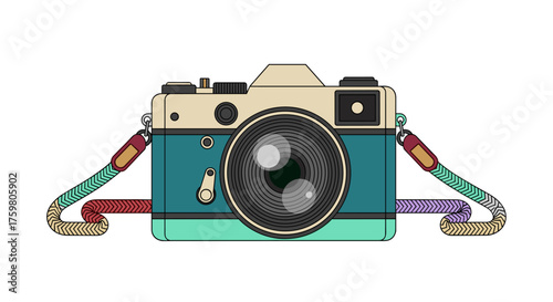 Retro Camera Photographing Memories: Vintage-Style Camera Capturing Special Moments in Studio Setting for Photo Albums, Social Media, and Nostalgic Presentations with Classic Design and Pastel Colors