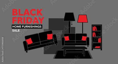 Black Friday Home Furnishings Sale illustration Shopping and furniture discounts