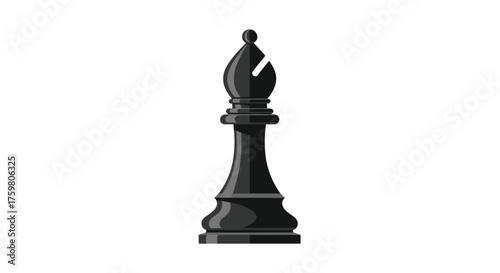 A black bishop chess piece stands on a white background.