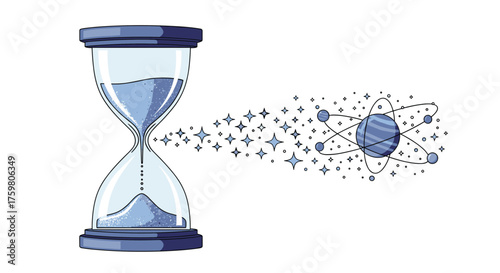 Hourglass releasing stars and atoms into space.