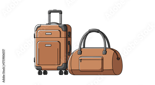 Modern Luggage Set Ready for Travel: Suitcase and Duffel Bag for Vacations, Business Trips, Adventures, and Getaways; Conceptual of Tourism, Exploration, with Clean Lines, Simple Design for Presentati