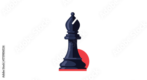 A black bishop chess piece stands on a red circle on a white background.