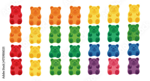 Colorful Gummy Bears Assortment Background: Sweet Confectionery Treats in Rainbow Spectrum, Delicious Candy for Kids, Yummy Snacks for Parties, Joyful Indulgence, Food Photography, Vivid Palette, Fun