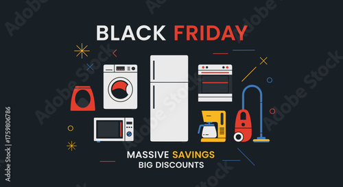Black Friday big discounts on home appliances illustration for massive savings