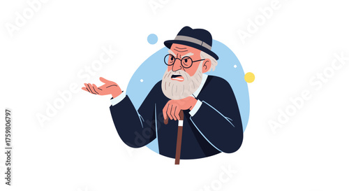 An elderly gentleman with a beard and hat asking a question.