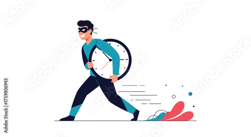 A speedy thief running away with a clock.