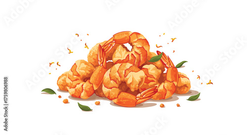 A delicious pile of cooked shrimp with fresh herbs and spices.