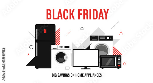 Black Friday big savings on home appliances Retail sale illustration