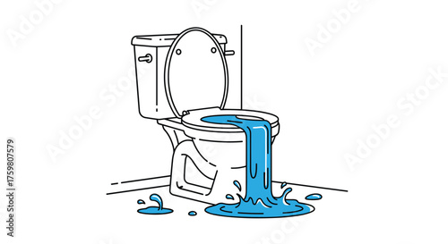 The overflowing toilet is creating a large water mess on the floor.