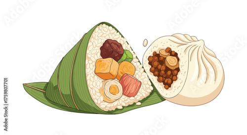 A traditional chinese zongzi and baozi rice dumpling.